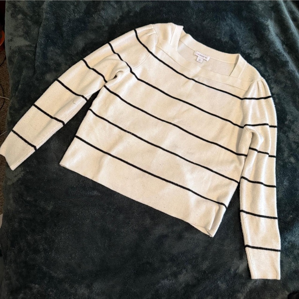 Liz Claiborne Cream and Black Striped Sweater